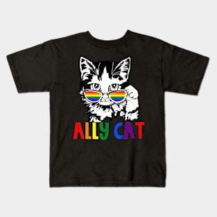 Ally Cat LGBT Flag Gay Pride Ally  Mens Womens Kids Kids T-Shirt